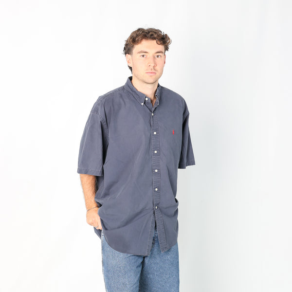 Navy Blue 90s Polo Ralph Lauren Short Sleeve Shirt (XXL)